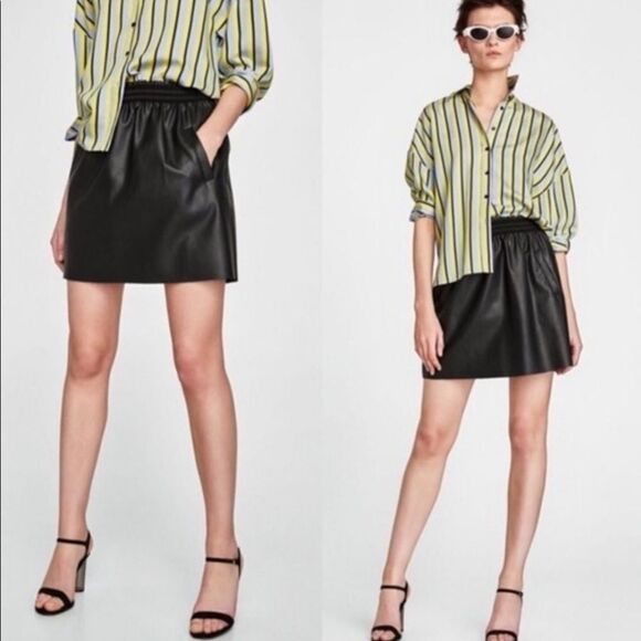 Zara Dresses & Skirts - Zara Faux Leather Dark Grey Mini Skirt